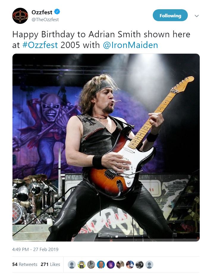Ozzfest Wishes Happy Birthday to Adrian Smith, Share Photo From 2005