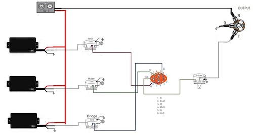 Wiring For 3 Humbucker 3 Tone 1 Volume And A 6way Rotary Switch Ultimate Guitar